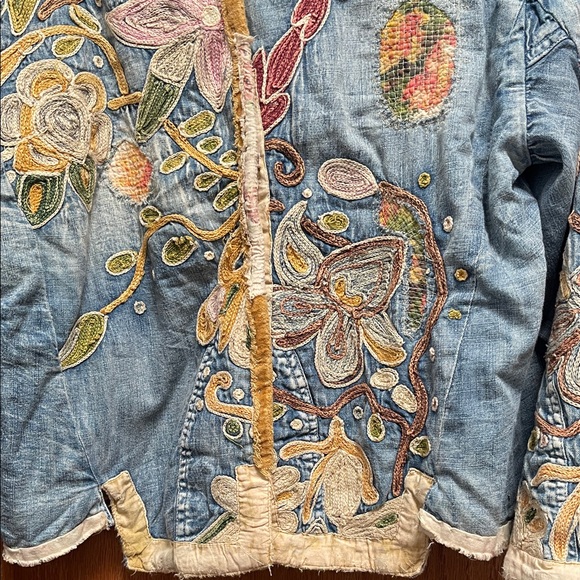 Magnolia Pearl Floral Embroidered Jean Jacket - Blue and Cream - Picture 3 of 6
